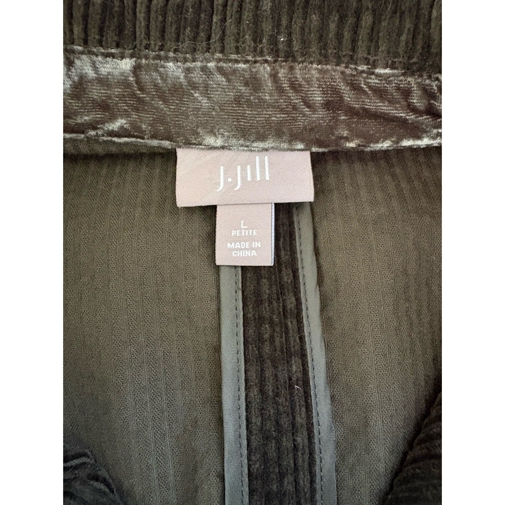 J. Jill Wide Wale Corduroy Jacket Velvet Trim Large Petite Green Barn Chore Coat - Picture 8 of 12